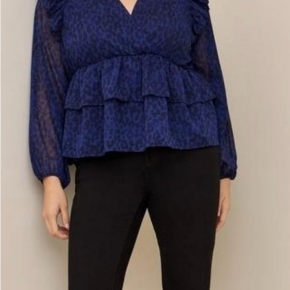 Torrid Blue Leopard Print Ruffle Blouse - Picture 3 of 7